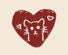 a red heart with a cat drawn on it