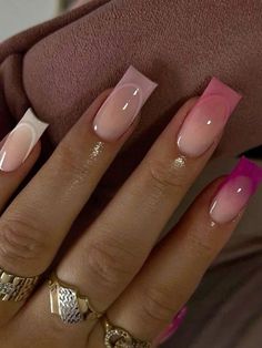 Simple Nail Sets, French Ombre Pink, Pink Purple Gradient, Unghie Sfumate, French Ombre, Ombre Pink, Purple Gradient, Work Nails