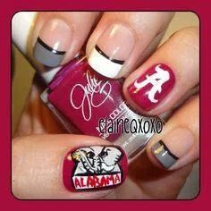 Roll tide Alabama Nails, Football Nail Designs, Football Nail Art, Sports Nails, Football Nails, Bama Girl, Toe Nail Designs, Alabama Football, Gel Nail Designs