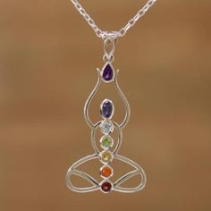 Multi-gemstone pendant necklace, 'Harmonious Mind' - Multi-Gemstone Chakra Meditation Pendant Necklace from India Reiki 2, Pendent Designs, Wrapping Stones, Multi Gemstone Necklace, Wire Wrapped Jewelry Diy, Seashell Jewelry, Chakra Necklace, Diy Wire Jewelry, Chakra Jewelry