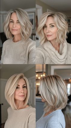 Hair Elegant, Haircuts For Medium Length Hair, Thick Hair Cuts, Choppy Layers, Mother Of The Bride Hair, Woman Hair, Mom Hairstyles, Facial Features, Short Blonde