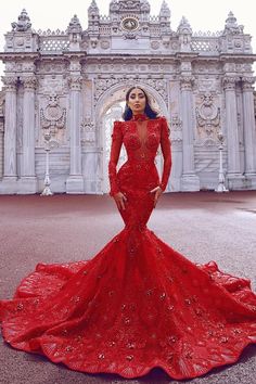 Looking for a perfect dress for your event? Check out this red long sleeve mermaid prom dress, high quality & reasonable price. Long Sleeve Mermaid Prom Dress, Red Mermaid Prom Dress, Mermaid Gown Prom, Red Mermaid, Colourful Wedding, 파티 드레스, Red Wedding Dresses, Long Sleeve Prom, Traditional Bride