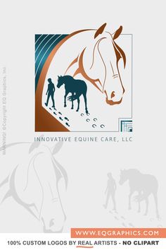 an image of a horse and two people in front of it with the words innovative equine care, inc