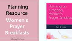 the front and back cover of a women's prayer breakfast book, featuring pink flowers