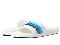 Quiksilver Rivi Slide - Men's Slide Shoes : White/White/Blue : From beach to backyard, hook your style up with the crucial comfort of the Quiksilver Rivi Slide sandals! Slides in a cushioned silhouette. Water-friendly soft TPR upper with comfortable microfiber liner. Ultra-soft Hydrobound footbed with anatomically correct contours for all-day comfort. Slip-resistant outsole offers grippy traction and long-lasting wear. Imported. Measurements: Weight: 6.6 oz Product measurements were taken using Beach Slides With Ortholite Insole And Open Toe, Lightweight White Sandals With Arch Support, Sporty Beach Sandals With Gel Cushioning, Sporty Sandals With Gel Cushioning For Beach, Sporty Sandals With Gel Cushioning For Spring, Lightweight Synthetic Sandals With Gel Cushioning, Lightweight White Sport Sandals For Summer, Beach Flip Flops, Synthetic Material, White Lightweight Sport Sandals For Summer