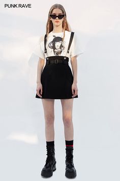 Look cool and edgy with the women's punk rock black suspender mini dress. featuring adjustable suspenders and a short hemline, this dress will add a unique touch to your wardrobe. get this stylish mini dress today! Goth Skirts, Punk Woman, Punk Looks, Punk Women, Black Suspenders, Suspender Skirt, Punk Outfits, Bustier Dress, Lolita Dress