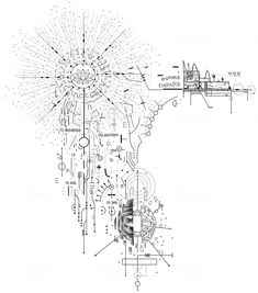 an old drawing of a machine with gears