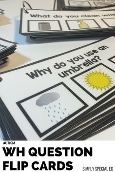 a pile of cards with the words, why do you use umbrella? and an image of