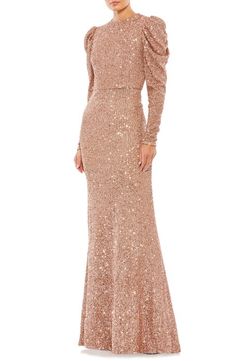 Juliet Sleeve, Mesh Gown, Sheath Gown, Trumpet Gown, One Shoulder Gown, Embellished Gown, Long Sleeve Gown, Column Gown, Long Sleeve Sequin