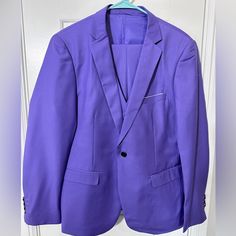 Jacket Shoulder 17.5 Bust 20.5 Waist 19.5 Sleeve Length 25.5 Pant Waist 35 Inseam Length 31 Fitted Purple Blazer With Pockets, Casual Fitted Purple Blazer, Christmas Suit, Adidas Track Suit, Mens Suit Jacket, Knitted Suit, Navy Blue Blazer, Versace Collection, Slim Fit Suit