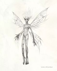 a drawing of a woman with wings on her body