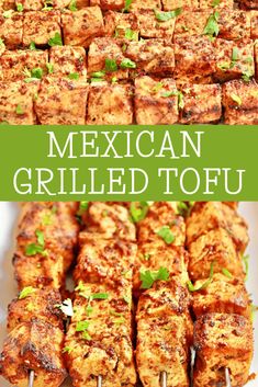 mexican grilled tofu on skewers with cilantro