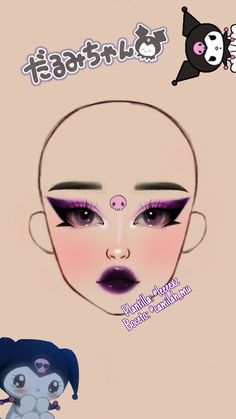 Kuromi Inspired Makeup, Anime Make-up, Kuromi Makeup, Face Chart Makeup, Maquillaje Aesthetic, Makeup Anime