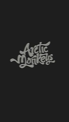 the words arctic monkeys are written in silver on a black background with an artistic design