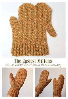 The Easiest One Piece Mittens Free Crochet Pattern Video Tutorial Crochet Hat Mittens Set, Simple Mitten Crochet Pattern, Wool Ease Thick And Quick Crochet Mittens, Free Crochet Pattern Mittens, Easy Mitten Pattern, One Piece Crochet Mittens, Crochet Winter Gloves Free Pattern, Chunky Mittens Crochet Pattern Free, Crochet Animal Mittens Free Pattern