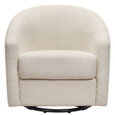 a white chair sitting on top of a black base with a round foot rest in front of it