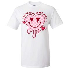 Express your romantic sentiments with our "You Make My Heart Melt Graphic Tee." This charming shirt, available in sizes YXS to 5XL, is perfect for celebrating Valentine's Day or expressing your love year-round. The eye-catching design features a melting heart, symbolizing the warmth and affection you feel.
Choose from a variety of styles, including short sleeve, long sleeve, v-neck, and sweatshirt, to suit your preferred look and the weather. The shirt's versatile design makes it a delightful addition to your wardrobe, allowing you to showcase your romantic side in comfort and style.
The "You Make My Heart Melt" graphic adds a touch of sweetness and playfulness to your outfit, making it an ideal choice for casual outings, date nights, or any occasion where you want to share your love. The Valentine's Day Graphic Tee Shirt With Graphic Print, Valentine's Day Graphic Tee With Heart Print, Cute White T-shirt For Valentine's Day, Valentine's Day Heart Print Graphic Tee, Cute Heart Print T-shirt For Valentine's Day, Heart Shaped Graphic T-shirt For Valentine's Day, White T-shirt With Heart Graphic For Valentine's Day, Valentine's Day Shirt With Heart Graphic And Crew Neck, Valentine's Day Heart Graphic Crew Neck Shirt