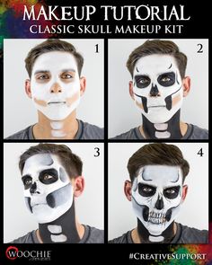 Make Up Catrin, Sugar Skull Makeup Easy Men, Skull Makeup Tutorial Step By Step, Skull Face Paint For Men, Easy Skull Makeup Men, Skull Makeup Men, Skeleton Face Paint Easy, Grim Reaper Makeup, Face Paint For Men