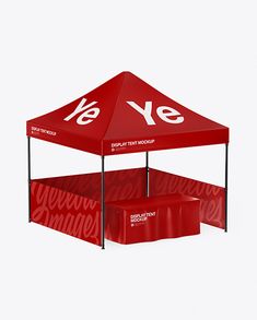 a red tent with the word yes on it's side and an empty box underneath it