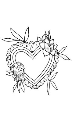 a heart shaped frame with flowers and leaves