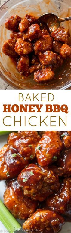 baked honey bbq chicken in a glass bowl