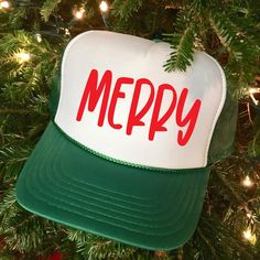 Merry Trucker Hat, Christmas Hat, Santa Hat, Cute Foam Trucker Hat, Holiday Apparel How to Place an Order 1.  Review Product Photos Please examine and review the product photos provided.  2.  Select Hat Color Choose your preferred color for the hat. 3. Choose Design Select the design you desire. 4. Personalize Your Hat Add your personalization details.  5. Add to Cart Click "Add To Cart" to proceed. 6. Continue Shopping Feel free to return to add more products or proceed to checkout.   Product D Gift Trucker Hat One Size Fits Most, Casual Green Trucker Hat Gift, Trucker 5-panel Hat As Gift, Customizable Novelty Trucker Hat For Gift, Holiday Trucker Hats, Christmas Hat, Santa Hat, Hat Making, Fantastic Gifts