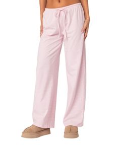 Edikted Olivia Striped Loose Fit Pants Pink Low Rise Pants, Pink Wide Leg Sweatpants, Cotton Straight Pants For Pajama Party, Pink Relaxed Fit Bottoms For Lounging, Pink Loungewear Pants With Comfort Waistband, Cotton Straight Leg Pajama Bottoms, Cotton Straight Leg Bottoms For Pajama Party, Cotton Straight Leg Pajama Party Bottoms, Pink Pants With Comfort Waistband For Loungewear