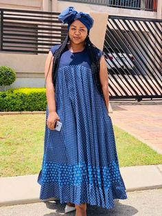 Shweshwe Dresses Shweshwe Dresses Patterns, Sishweshwe Designs Dresses, Tswana Traditional Dresses, Headwrap Styles, African Traditional Wear, Shweshwe Dresses, Traditional African Clothing