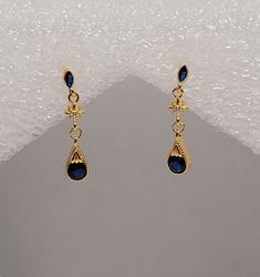 Abraham's promise gold and blue cubic zerconia earrings Length: 2cm Width: 0.25cm Navy Blue And Gold Accessories, Navy Blue And Gold Jewelry, Gold And Blue Jewelry, Blue And Gold Jewelry, Blue Gold Jewelry, Dark Blue Earrings, Navy Accessories, Witch Jewelry, Prom Jewelry