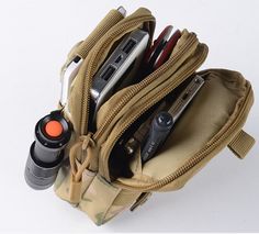 7 X 5 inches 2 Zipper Pockets 2 Outside Pouches 1 Inside Mesh Pouch 1 Inside Pouch Snap on to wear Attachment Clip on to wear Attachment Sports Belt, Survival Bag, Molle Pouches, Mini Mochila, Leg Bag, Tactical Backpack, Tactical Bag, Tactical Belt, Waist Pouch