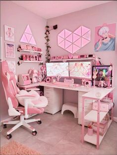 #bedroomdecorideas #bedroom #goalsetting #girlblogger #room Pink Room, Pink And White, Gaming, Computer, Desk, Toys, Bedroom, Wall, Pink