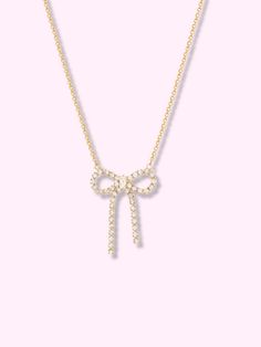 Shimmer Bow Necklace | Sassy Shortcake Feminine Bow Necklace For Party, Dainty Bow Necklace For Formal Occasions, Elegant Bow Necklace For Party, Elegant Party Necklace With Bow, Dainty Formal Necklace With Bow, Elegant Bow Necklace For Anniversary, Elegant Rhinestone Necklace With Adjustable Chain As Gift, Elegant Diamond Necklace With Chain As A Gift, Xoxo Necklace