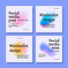 four different types of minimalist posters on a blue background with the words social media design