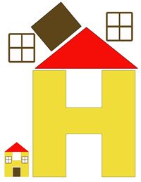 the letter h is for house with a roof and two windows on top of it