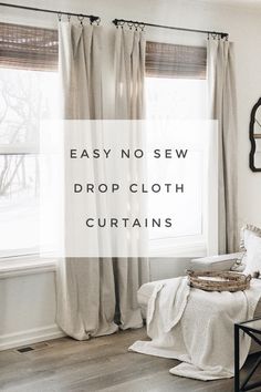 an easy no sew drop cloth curtain