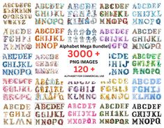 the alphabet mega bundle includes letters, numbers and images for children to use in their handwriting