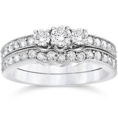 two piece wedding ring set with round diamonds