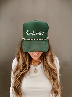 Add some festive flair to your outfit with our Christmas Tree Trucker Hat! This hat features a unique design of a Christmas tree on a trucker style hat, complete with a stylish chain. Perfect for spreading holiday cheer and showing off your love for the season. Christmas Trucker Hat Ideas, Christmas Trucker Hat, Crazy Hat, Hat Bar, Christmas Hats, Hat Hair, Crazy Hats, Christmas Outfits Women, Hat Ideas