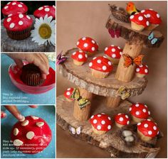 the cupcakes are decorated with butterflies and flowers