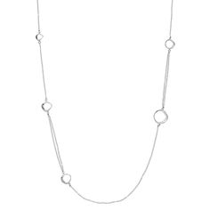 "Open circle details accent this long sterling silver necklace, making it an excellent accessory. Open circle details accent this long sterling silver necklace, making it an excellent accessory. NECKLACE DETAILS Chain length: 31.5-in. Chain type: cable Clasp: lobster-claw Metal: sterling silver Finish: polished Nickel free Packaging: boxedGift Givers: This item ships in its original packaging. If intended as a gift, the packaging may reveal the contents. Size: 31"". Gender: female. Age Group: ad Elegant Silver Open Circle Necklace, Elegant Open Circle Silver Necklace, Silver Circle Necklace For Formal Occasions, Elegant Silver Full Circle Necklace, Formal Silver Circle Necklace, Elegant Silver Sterling Silver Station Necklace, Silver Long Necklace With Adjustable Chain, Timeless Round Silver Chain Necklace, Delicate Sterling Silver Station Necklace