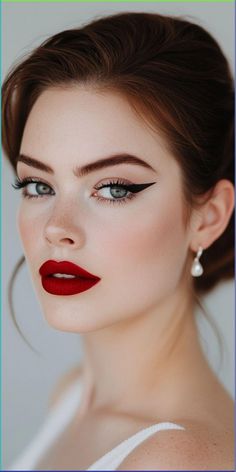 Elevate your wedding day look with these stunning and sophisticated glam wedding makeup looks. From soft and romantic to bold and dramatic, these makeup ideas will ensure you shine on your special day. Whether you prefer a classic smokey eye or a statement red lip, there's a glamorous bridal look here for every bride-to-be. Complete your bridal ensemble with flawless skin, defined brows, and radiant highlight for that picture-perfect finish. Bold Lip Wedding Makeup Brides, Dramatic Lip Makeup, Bridal Makeup Dramatic Eyes, Dramatic Bride Makeup, Wedding Makeup With Red Lips, Hollywood Wedding Makeup, Bold Wedding Makeup, Red Lip Wedding Makeup, Hollywood Makeup Look