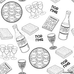 seamless pattern with wine, cookies and crackers in doodle style on white background