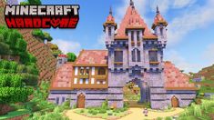 an image of a large castle in the middle of some trees and bushes with text that reads minecraft hardstye