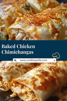 These Baked Chicken Chimichangas are an easy recipe that’s perfect for a party! Filled with creamy Pepperjack and seasoned chicken, then baked to crispy perfection. Top with cheddar cheese, green onions, sour cream, and salsa for a delicious meal everyone will love! Baked Chicken Chimichangas, Recipe For Baked Chicken, Creamy Cheesy Chicken, Chicken Chimichangas, Ground Beef Seasoning, Seasoned Chicken, Leftover Rotisserie Chicken, Cooking Chicken To Shred, Easy Baked Chicken