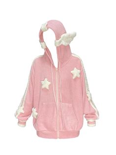 Pink Star Jacket, Kawaii Jacket, Star Jacket, Kawaii Sweater, Arcana Archive, Alt Clothes, Knit Coat, Zippered Cardigan, Pink Knit