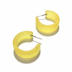 Lemon Yellow Hoop Earrings Are Freshly Made With Vintage Parts And In A Frosted Finish. This Is One The Wide Classic Hoop Earrings & It Measures Approximately 1" In Diameter And About 15mm In Width. Most All Earrings Are Made With Vintage Lucite Parts That Were Made In Rhode Island In The 1960's - Early 80's By Best Plastics. I Hand-Set Them With Surgical Steel Earring Posts And They Have Sturdy Surgical Steel/Acrylic Backings On Them As Well. Light-Weight & Fun To Wear. Cheap Trendy Yellow Hoop Earrings, Cheap Yellow Hoop Earrings, Avengers Infinity Stones, Baseball Earrings, Lemon Frosting, Minnie Mouse Earrings, Skeleton Earrings, Surgical Steel Earrings, Mother Of Pearl Earrings