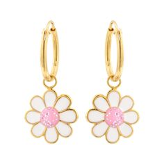 Winsome Gold Plated Flower Dangle Hoop Earrings
Immerse your child in the realm of children's jewelry with our Gold Plated 925 Sterling Silver Dangle Flower Hoop Earrings. These exquisite flower stud earrings cater perfectly to children who adore a bit of glitz and glamor. We craft them from 925 sterling silver, then plate them in radiant gold Thus, they are an essential accessory for any budding fashionista.
Main features of the gold plated flower dangle studs:

Material: Premium 925 sterling s Trendy Gold Hoop Earrings With Flower Charm, Dainty Hoop Earrings With Flower Charm, Hoop Flower Charm Earrings As Gift, Cute Gold Flower Charm Earrings, Huggie Earrings With Flower Charm For Gift, Cute White Huggie Jewelry, Gift Huggie Hoop Earrings With Flower Charm, White Hoop Earrings With Flower Charm, Flower Hoop Earrings