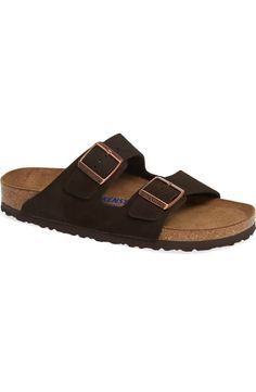 Birkenstock 'Arizona' Soft Footbed Suede Sandal (Women) | Nordstrom Comfortable Double Strap Footbed Sandals With Buckle, Classic Double Strap Slides With Cushioned Footbed, Adjustable Double Strap Leather Slides, Classic Slide Sandals With Cushioned Footbed, Classic Slide Footbed Sandals With Cushioned Footbed, Classic Cushioned Slide Footbed Sandals, Comfortable Slides With Buckle Closure And Round Toe, Brown Double Strap Textured Footbed Sandals, Brown Double Strap Footbed Sandals With Textured Footbed