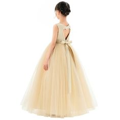 This gorgeous dress is made of satin with heart cutout design on the back. The waistline is decorated with an attached satin sash. The back of the dress has a zipper closure and pearl beaded trim to give it an elegant look. The tulle skirt has 6 layers, top 3 layers are made of tulle. The 4th is a layer of satin lining, 5th layer is an attached crinoline netting for additional fullness and the 6th layer is another layer of soft satin lining to bring comfort to your little girl while wearing the Girls Sequin Dress, Girls Long Sleeve Dresses, Pearl Dress, Princess Gown, Empire Waist Dress, Junior Bridesmaid, Beaded Trim, Party Gowns, Kids Outfits Girls