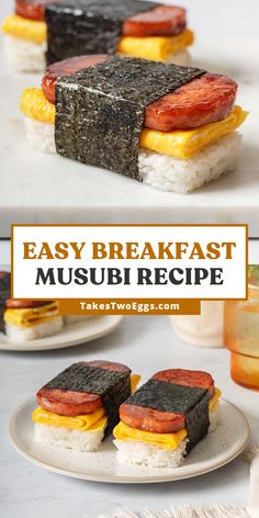 This Hawaiian spam musubi with egg is the easy breakfast your tastebuds deserve. Layered with sweet and salty caramelized spam, a soft rolled omelette, and soft and springy, seasoned sushi rice with a touch of roasted seaweed. This breakfast spam musubi recipe is so incredibly easy to make! Spam Egg Musubi, Breakfast Spam Musubi, Sushi With Egg, Rolled Egg Omelette, Egg Sushi Rolls, Spam Rolls Sushi, Spam And Egg Musubi, Easy Salty Food Recipes